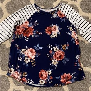Floral/striped long sleeve top. Chic Soul. Size 2X